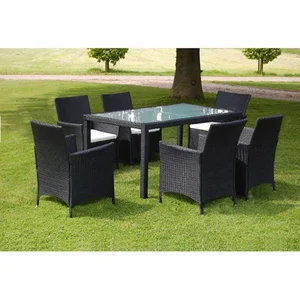 Comparateur de prix : vidaXL Mobilier à dîner jardin 7 pcs avec coussins Résine tressée Noir