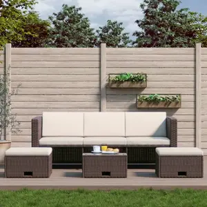 vidaXL Salon de jardin 4 pcs avec coussins Résine tressée Marron pas cher