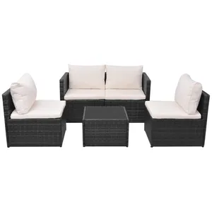 vidaXL Salon de jardin 5 pcs avec coussins Résine tressée Noir pas cher