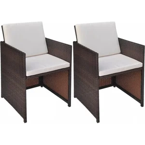 vidaXL Chaises de jardin 2 pcs avec coussins Résine tressée Marron pas cher