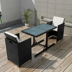vidaXL Salon de jardin encastrable 3pcs et coussin Résine tressée Noir pas cher