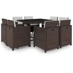 vidaXL Salon de jardin avec coussins 9 pcs Résine tressée Marron pas cher