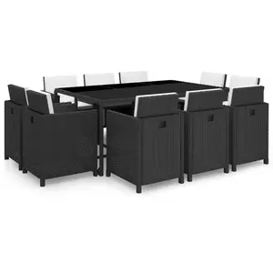 vidaXL Salon de jardin 11 pcs avec coussins Résine tressée Noir pas cher