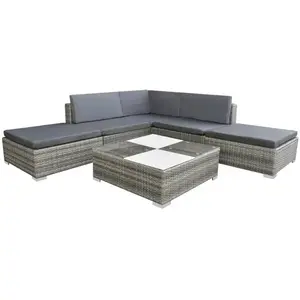 vidaXL Salon de jardin 6 pcs avec coussins Résine tressée Gris pas cher
