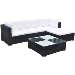vidaXL Salon de jardin 5 pcs avec coussins Résine tressée Noir pas cher