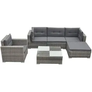 vidaXL Salon de jardin 6 pcs avec coussins résine tressée gris pas cher