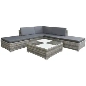 vidaXL Salon de jardin 6 pcs avec coussins Résine tressée Gris pas cher