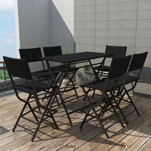 vidaXL Mobilier à dîner pliable jardin 7 pcs Acier Résine tressée Noir pas cher