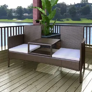 vidaXL Canapé de jardin 2 places et table à thé Résine tressée Marron pas cher