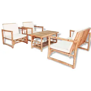 vidaXL Salon de jardin 4 pcs avec coussins Bambou pas cher