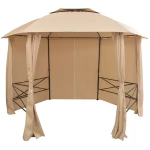 Comparateur de prix : vidaXL Chapiteau tente de jardin avec rideaux Hexagonal 360 x 265 cm
