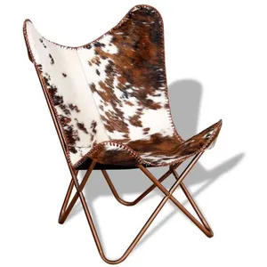 Comparateur de prix : vidaXL Chaise papillon marron et blanc cuir de vache