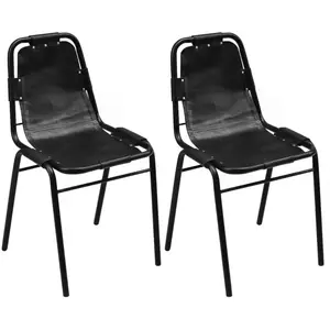 vidaXL Chaises à manger lot de 2 noir cuir véritable pas cher