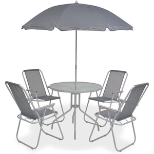 vidaXL Mobilier à dîner d'extérieur 6 pcs Acier et textilène Gris pas cher
