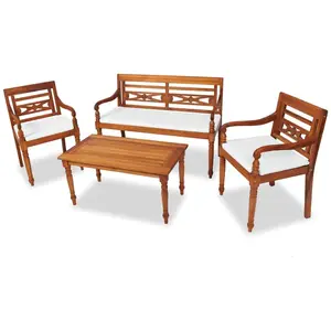vidaXL Salon de jardin avec coussins 4 pcs bois de teck solide pas cher