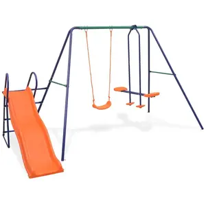 Comparateur de prix : vidaXL Ensemble de balançoire avec toboggan et 3 sièges Orange