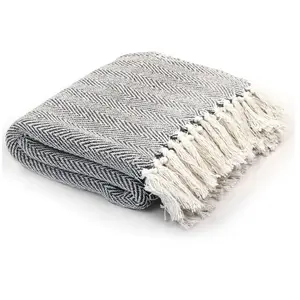 Comparateur de prix : vidaXL Couverture coton à chevrons 125x150 cm Bleu marine