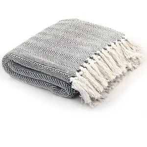 Comparateur de prix : vidaXL Couverture coton à chevrons 160x210 cm Bleu marine