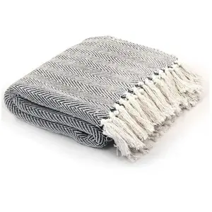 Comparateur de prix : vidaXL Couverture coton à chevrons 220x250 cm Bleu marine