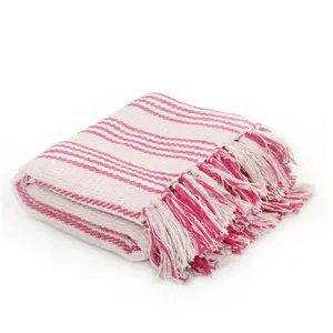vidaXL Couverture coton à rayures 160x210 cm Rose et BlancVendu parfnac-be
