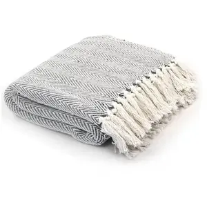 Comparateur de prix : vidaXL Couverture coton à chevrons 125x150 cm Gris