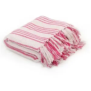 Comparateur de prix : vidaXL Couverture coton à rayures 220x250 cm Rose et Blanc