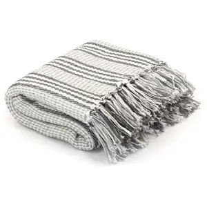 Comparateur de prix : vidaXL Couverture coton à rayures 125x150 cm Gris et Blanc