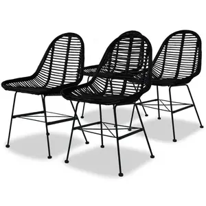 vidaXL Chaises à manger lot de 4 noir rotin naturel pas cher