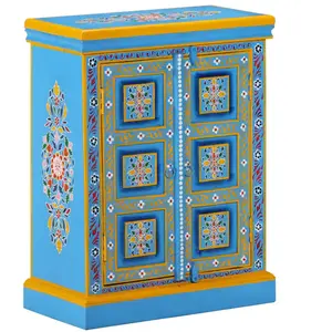 vidaXL Buffet Bois massif de manguier Peinture manuelle turquoise pas cher