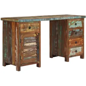 vidaXL Bureau sur pieds Bois de récupération massif 140 x 50 x 77 cm pas cher