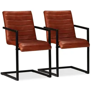 vidaXL Chaises de salle à manger 2 pcs Marron Cuir véritable pas cher