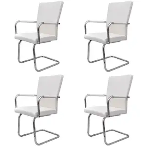 vidaXL Chaises à manger cantilever lot de 4 blanc similicuir pas cher