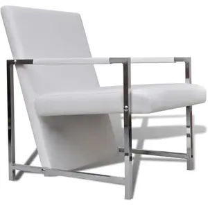Comparateur de prix : vidaXL Fauteuil avec pieds chromés Blanc Similicuir