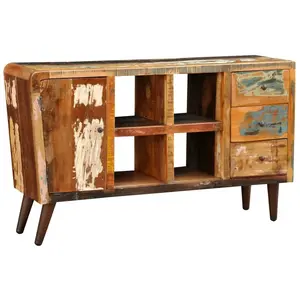vidaXL Armoire avec 1 porte 4 étagères 3 tiroirs Bois massif récupéré