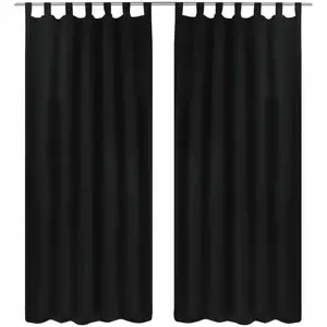 vidaXL 2 pcs Rideau à Passant Micro Satin Noir 140 x 245 cm pas cher