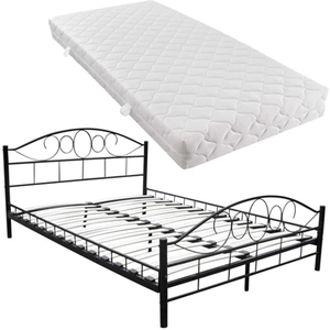 vidaXL Lit avec matelas Noir Métal 180 x 200 cm pas cher