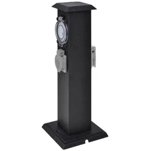 vidaXL Pilier avec prise de jardin et minuterie Noir