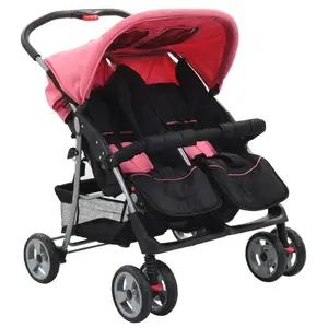 vidaXL Poussette à deux places Rose et noir Acier