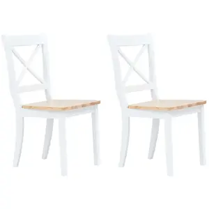 vidaXL Chaises à manger lot de 2 blanc et bois clair bois hévéa massif pas cher
