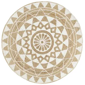 Comparateur de prix : vidaXL Tapis fait à la main Jute avec imprimé blanc 90 cm