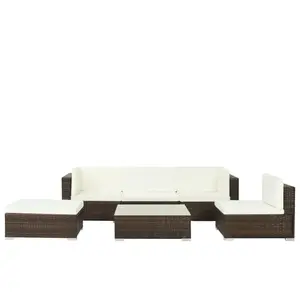 vidaXL Salon de jardin 6 pcs avec coussins Résine tressée Marron pas cher