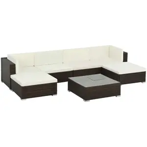 vidaXL Salon de jardin 7 pcs avec coussins Résine tressée Marron pas cher
