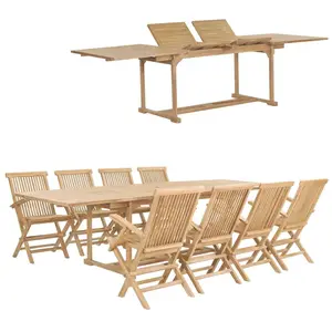 vidaXL Meuble à dîner de jardin 9 pcs 180-280x100x75 cm Teck massif