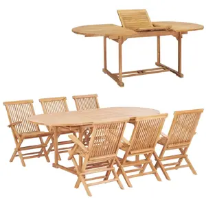 vidaXL Meuble à dîner d'extérieur 7 pcs 150-200x100x75 cm Teck massif pas cher