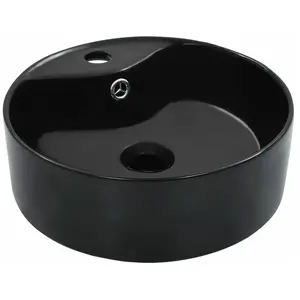vidaXL Lavabo avec trop-plein 36x13 cm Céramique Noir pas cher
