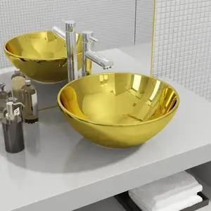 vidaXL Lavabo 32,5 x 14 cm Céramique Doré pas cher