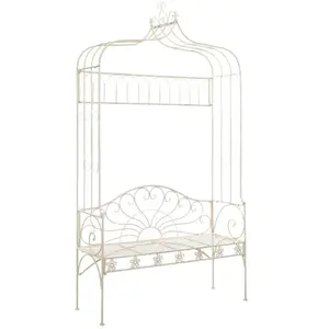 vidaXL Banc de jardin 122 cm Fer Blanc antique pas cher