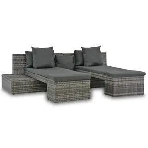 vidaXL Salon de jardin 4 pcs avec coussins Résine tressée Gris pas cher