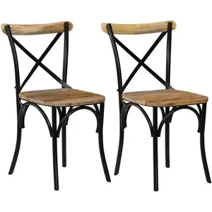 vidaXL Chaises à dossier croisé 2 pcs Noir Bois de manguier solide pas cher