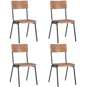 vidaXL Chaises à manger lot de 4 marron contreplaqué solide et acier pas cher